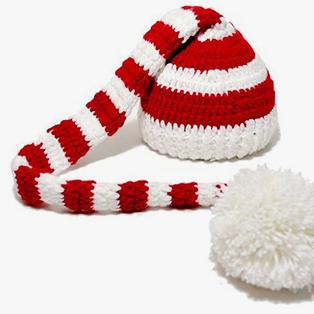 Red and white kids elf beanie